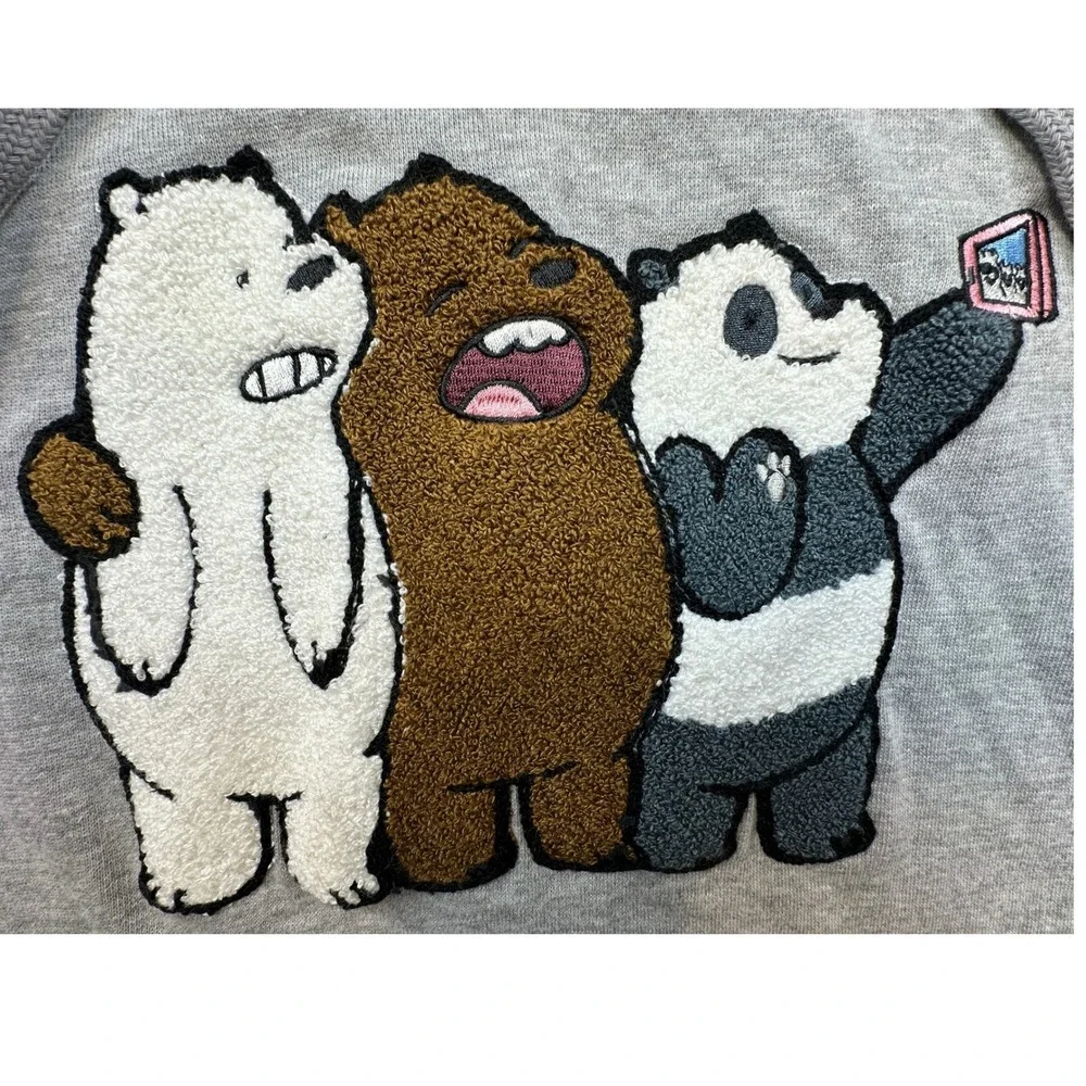 Hot Topic We Bare Bears Chenille Patch Hoodie Gray Cartoon Network SM NWT